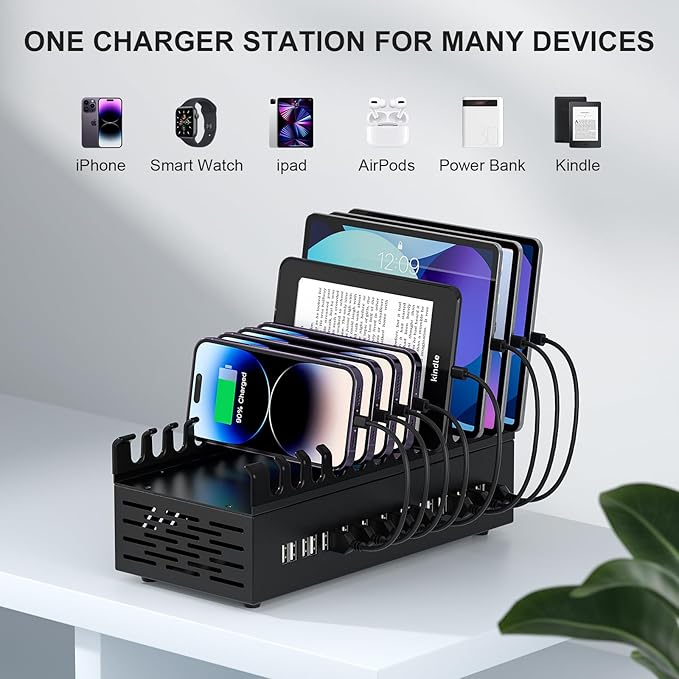 300W USB Charging Station, ALI SEA 22 Port USB Fast Charging Station for Multiple Devices, Multi Charger Station Organizer Compatible with Cellphone, Tablet, Kindle, iPad and More
