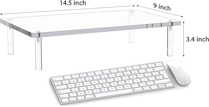 Jusalpha Acrylic Monitor Stand - 10mm Thickness Clear Platform - 14.5'' x 9'' x 3.4'' Desktop/ Laptop/ Monitor Riser Stand- for Laptop, Printer, Computer, Flat Screen LCD TV (1 Stand)