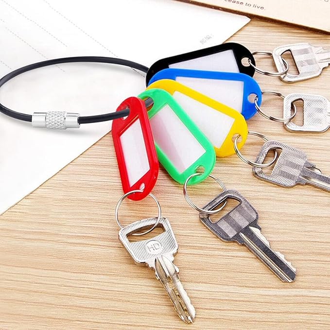 12 Pack 6" Key Ring Wire Keychain Cable Keyring Keychain Holder Clips Large Loops for Car Keys Tags, Luggage Bag Tags, Crafts (Black, 2mm)