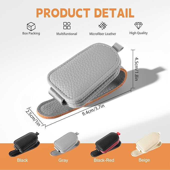 JUSTTOP 1Pack Sunglass Holder for Car, Magnetic Leather Buckle Sun Visor Sunglass Clip, Ticket Card Clip Sunglasses Mount, Car Interior Accessories for Men and Women (Gray)