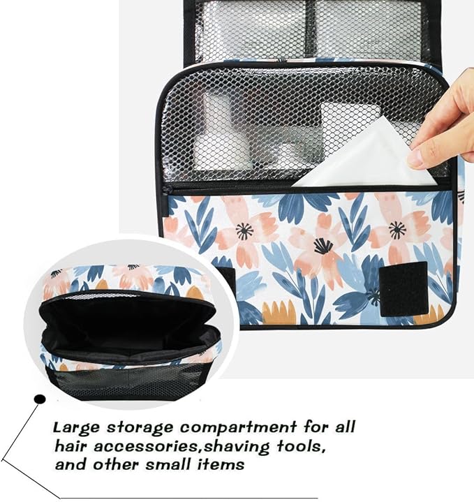 Hanging Travel Toiletry Bag Retro Flowers Pink Blue Kit Makeup Case Cosmetics Organizer for Men Women