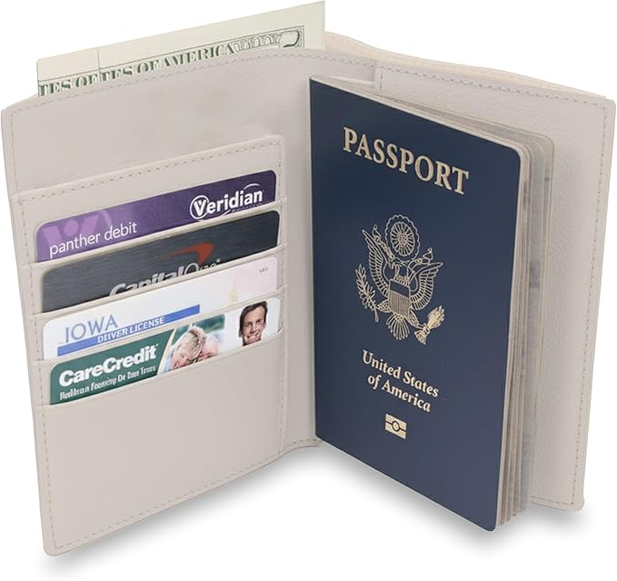 WANDERINGS Leather Passport Holder for Travel – RFID Blocking Passport Wallet & Cover for Men and Women – Slim Travel Wallet Case with Card Slots – Genuine Full Grain Leather – 5.5" x 4" - Oat Color