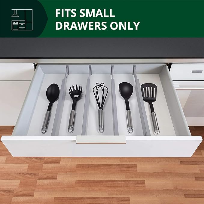 ROYAL CRAFT WOOD Adjustable Bamboo Drawer Dividers Organizers - Expandable Drawer Organization Separators For Kitchen, Dresser, Bedroom, Bathroom and Office, 4-Pack (Short (up to 16")) (Gray)