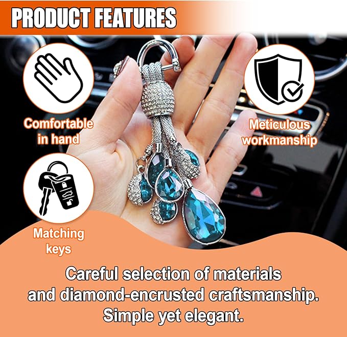 Bling Rhinestone Car Keychain, Fashion Auto Key Fob with Screwdriver, Vehicle Key Decoration Accessories for Woman (Blue)