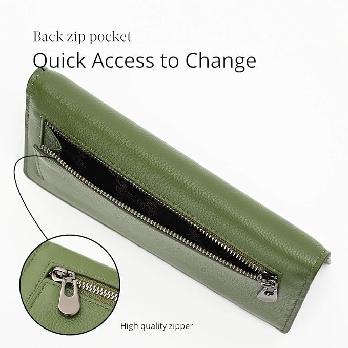 Bveyzi Ultra Slim Thin Leather RFID Blocking Credit Card Holder Bifold Clutch Wallets for Women