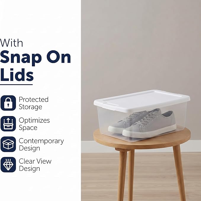 10Pack Storage Bins with Lids, 6 QT Clear Plastic Box with Snap On Lids, Heavy Duty Stackable and Nestable Containers, BPAFree Durable See Through Organizing Solution for Home, Office, Closet