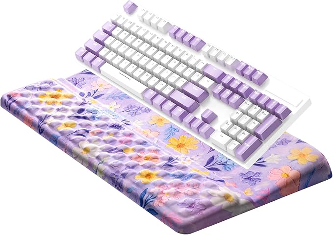 Ospelelf Keyboard Wrist Rest, Ergonomic Memory Foam Wrist Support for Typing & Gaming, Tilted Keyboard Stand Pad, Relief for Wrist Pain, Aesthetic Desk Accessories for Office, Purple Flower