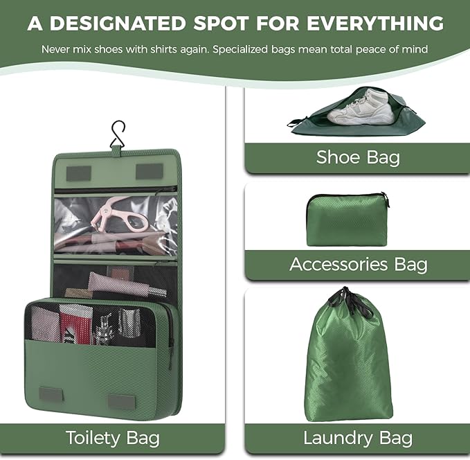 8-Piece Compression Packing Cubes for Travel, Trendy Luggage Organizer Set for Young Travelers, Space Saving for Carry-On, Suitcase, Vacation & Weekend Trips - Avocado Green