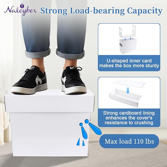 File Organizer Box with Lid & Handle, Thickened Cardboard Hanging File Folder Storage Boxes for Letter Size, Portable Filing Organizer for Office, Home, Classroom, White 2 Pack