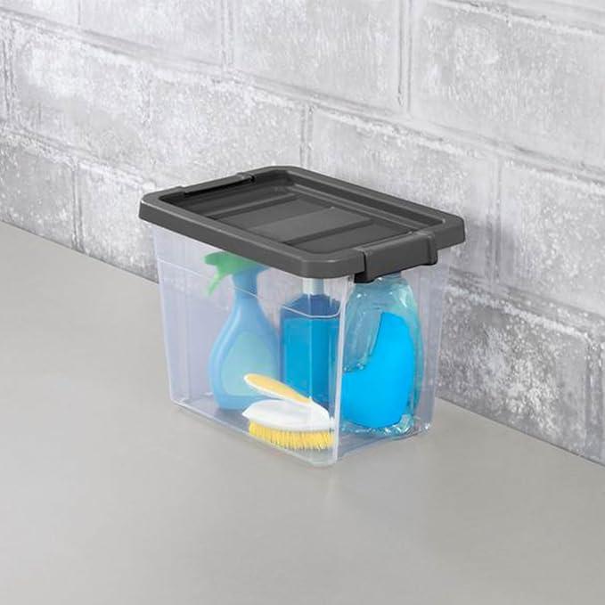 Sterilite 24-Pack Modular Stacker Box, Durable Clear Plastic Storage Bins with Latching Lids, 30 Quart - Stackable Organizing Container Boxes for Closet, Bathroom, and Office