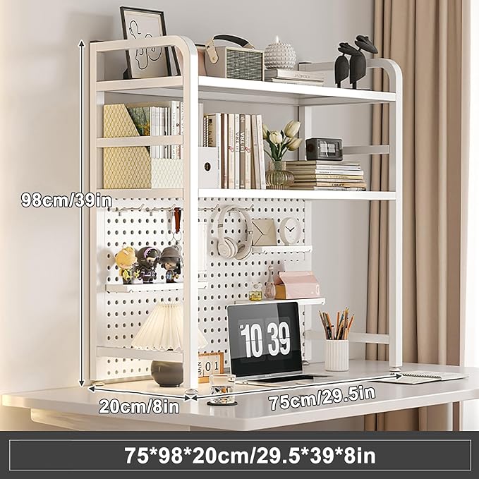 Standing Desk Shelf Desk Shelf Organizer, Countertop Hutch Bookcase Organizer, Desktop Bookcase Bookshelf Desk Hutch, Home Decor, Load Bearing Capacity 50 kg/110 lbs(White,75*98*20cm/29.5*39*8in)