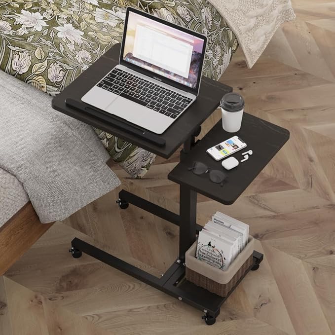 Mobile Height Adjustable Laptop Desk with Mouse Pad, Portable Laptop Desk Rolling Tiltable Table with Small Side Table for Couch,Rolling Computer Stand