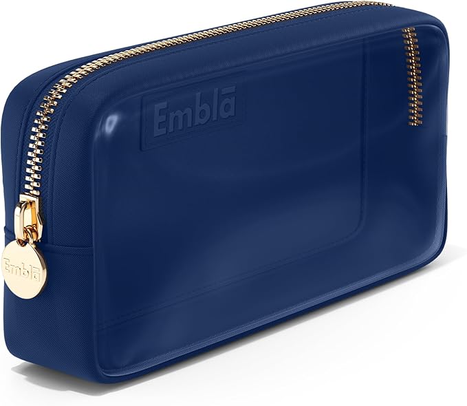 Embla Medium Clear Makeup Bag Travel for Toiletries Cute Make Up Nylon Organizer Pouches Quart Size Cosmetic Bags for Women Girls Zipper Toiletry Skincare Pouch Organizer for Purse Navy Blue