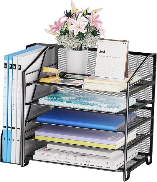 Simple Trending Desk Organizers and Accessories, 5-Tier Desk File Organizer, Paper Letter Tray Organizer with File Holder, Black