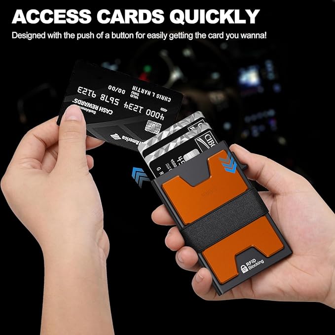 SEMORID Slim Aluminum Card Holder Wallet for Men, Durable Expandable Backplate, RFID Blocking Minimalist Metal Pop Up Wallet, Holds 12+ Cards Plus Cash