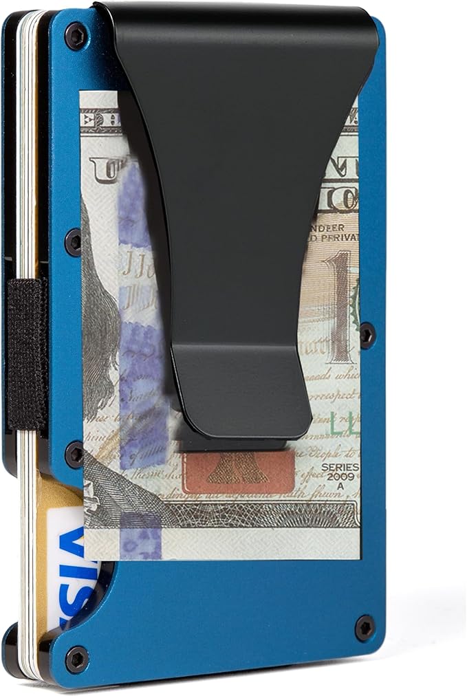 Slim Wallet for Men,RFID Blocking Minimalist Metal Wallet, Money Clip/Cash Holder, Front Pocket Aluminum Credit Card Holder, Ideal Gift for Men,Matte Blue