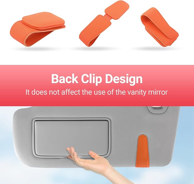 KanSmart Sunglass Holder for Car Visor Sunglasses Clip Magnetic Leather Glasses Eyeglass Holder Truck Car Interior Accessories Universal for Woman Man -Orange