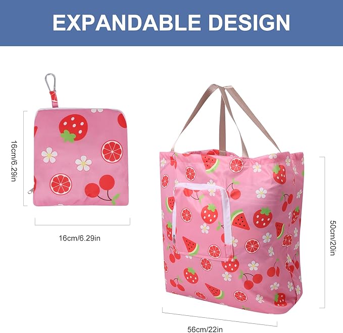 2 Pack Travel Laundry Bag with Handle and Drawstring, Expandable Foldable Dirty Clothes Bags with Hook and Zipper, 23*20 inch, Cartoon 2 Blue + Pink