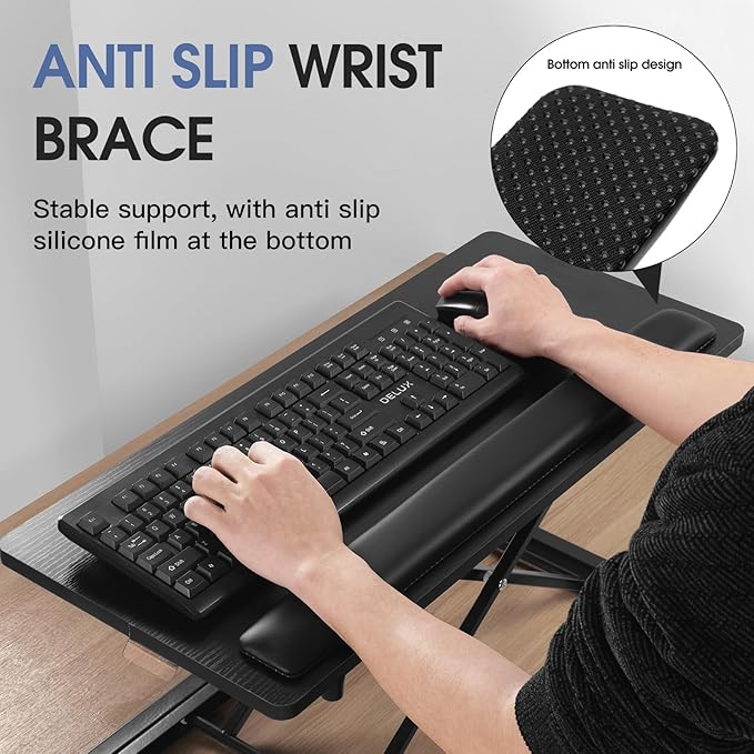 Standing Keyboard and Mouse Stand, Adjustable Height Keyboard Tray and Keyboard Riser for Desk,for Ergonomic Sit Stand Workstations with Wrist Rest、Laptop Desk 26.7 x 11.7 Inch (Black)