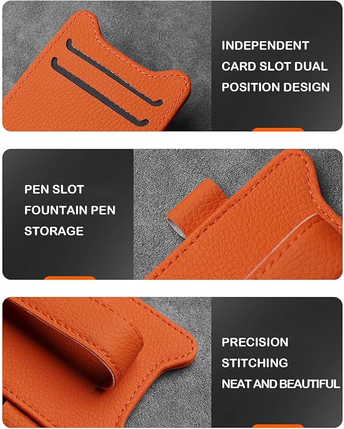 Sunglasses Holder for Car Visor, Magnetic Leather Glasses Eyeglass Clip, With Ticket and Pen Clip (Orange)