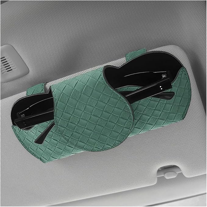 Sunglasses Holder for Car Visor, Auto Soft Leather Glasses Case with Magnetic Clips, Car Sun Visor Eyeglasses Holder Protective Box, Universal Interior Car Accessories (Green)