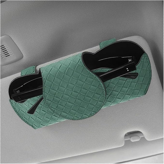 Sunglasses Holder for Car Visor, Auto Soft Leather Glasses Case with Magnetic Clips, Car Sun Visor Eyeglasses Holder Protective Box, Universal Interior Car Accessories (Green)