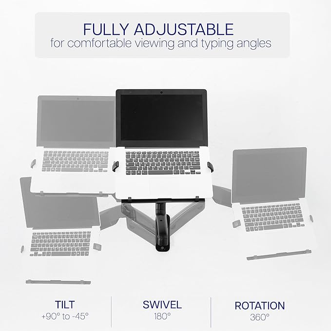 VIVO Height Adjustable Pneumatic Extended Arm Laptop Wall Mount, Full Motion Articulating Notebook Tray, Fits 10 to 15.6 inch Screen, Black, MOUNT-V001GL