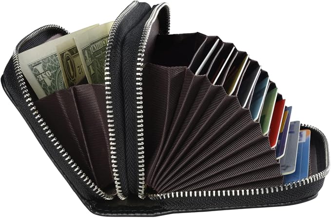 traderplus Women's RFID Blocking Leather Zipper Card Wallet Small Purse Credit Card Case Holder for Mother Day Gift (Black)