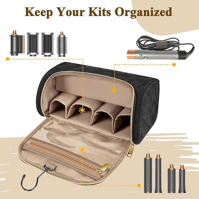 Mancro Travel Storage Case Organizer Compatible with Dyson Airwrap, Hair Dryer, 4 Curling Barrels, 2 Smoothing Brushes, Volumizing Brush, Lightweight Travel Carrying Case for Hair Curler Accessories