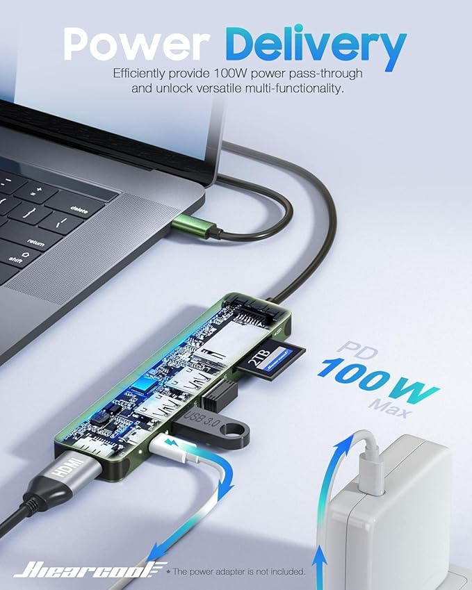 Hiearcool USB C Hub, USB-C Adapter, 7 in 1 USBC to HDMI Multi-Port Adapter Dongle Compatible for Thunderbolt 3 4 MacBook Pro Air Dell Lenovo HP Laptops and Other Type C Devices-Green
