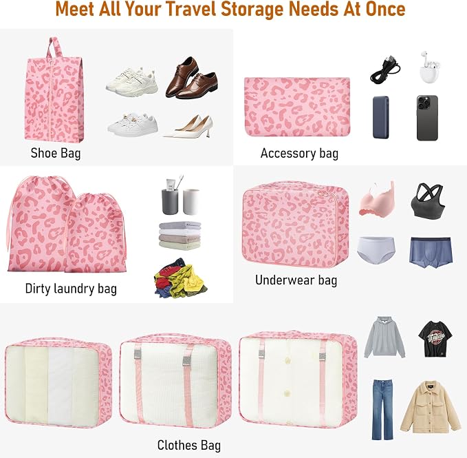 Packing Cubes for Travel - 8 Set Luggage Organizer Bags for Family, Mesh Breathable Packing Cubes for Suitcases Durable Travel Essentials Bags Set
