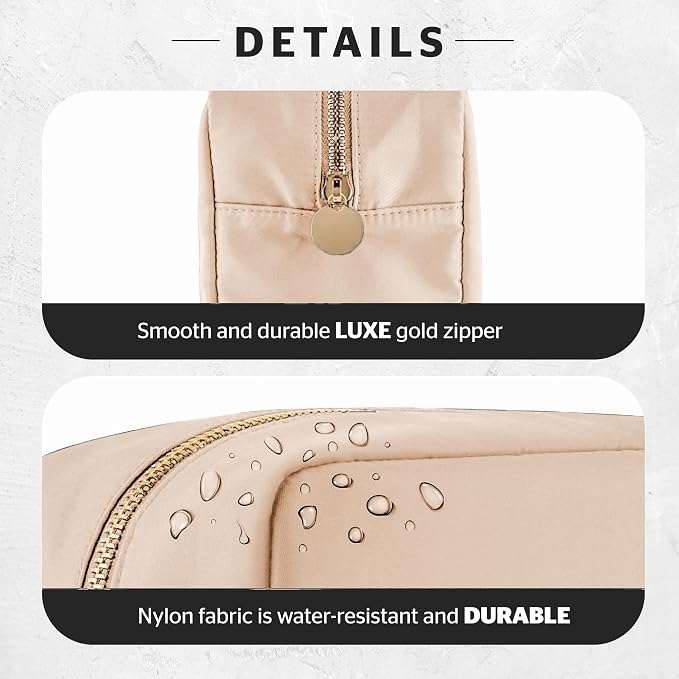 DANCOUR Makeup Bag with Compartments, Large Makeup Organizer, Travel Cosmetic Bag, Makeup Case, Cosmetic Bag for Women, Travel Pouch, Beige Makeup Bag with Dividers