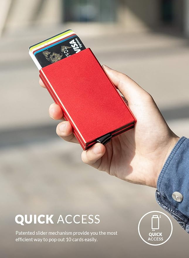 VULKIT Pop Up Card Holder Minimalist Card Case RFID Blocking 2 Double Slim Metal Case for Men or Women (Red)