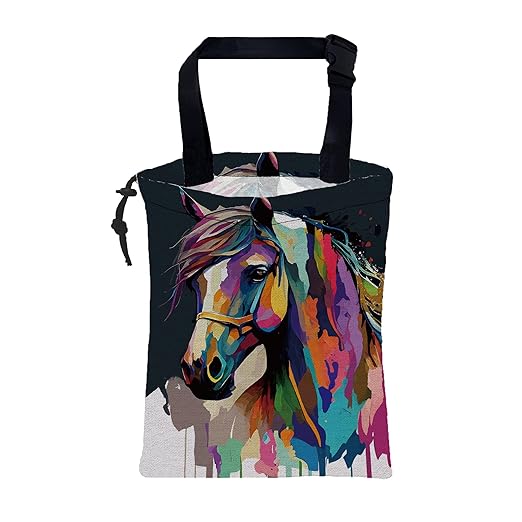 Car Garbage Bag Abstract Colorful Horse Drawstring Car Trash Bag Hanging for Back Seat with Adjustable Buckle Canvas Vehicle Trash Can Easy-to-Install