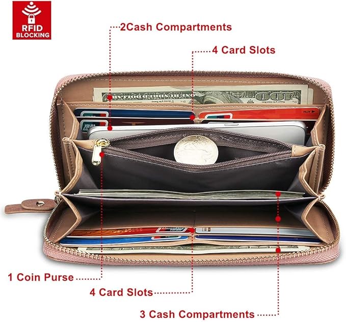 FT FUNTOR Wristlet Wallets for Women, Ladies PU Vegan Leather Clutch Wallet Zip around Phone Purse Card Holder Organizer