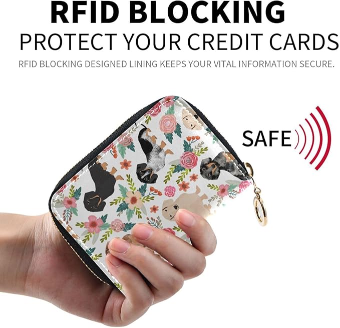 Dachshund Dog RFID Credit Card Holder Wallets Accordion for Women Leather Zipper Card Case Accordion Wallet for Ladies Girls
