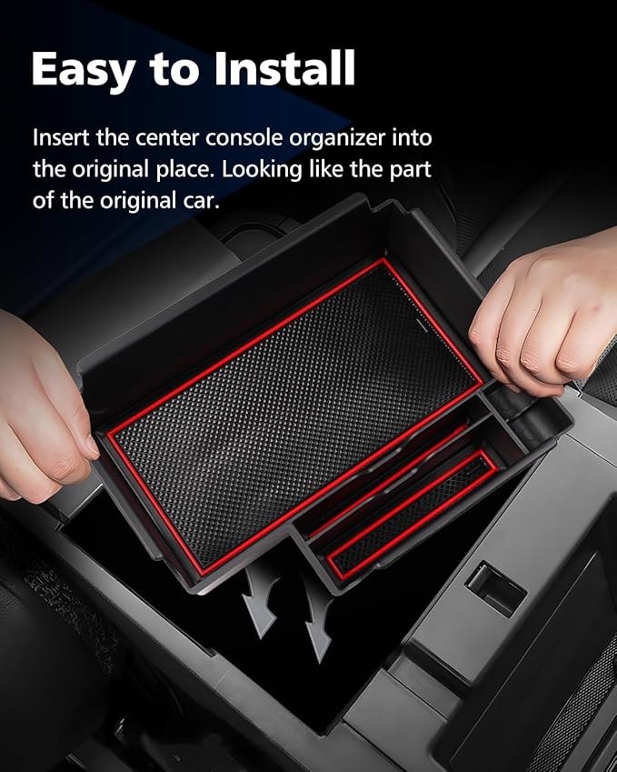 FIILINES Center Console Organizer for Ford Explorer 2020-2025 2026, Center Console Tray Secondary Armrest Storage Box ABS Insert Container with Anti-Slip Mats