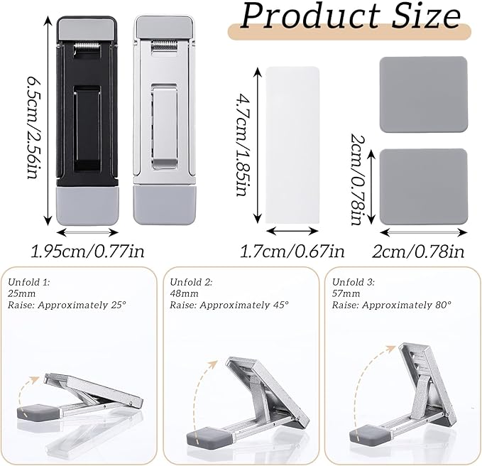 4 Pcs Portable Laptop Stand for Desk Foldable Keyboard Riser Stand Ergonomic Computer Keyboard Lift with Anti-Slip Pads Adjustable Tilt Self-Adhesive Keyboards Riser Feet for Laptop Most Keyboards