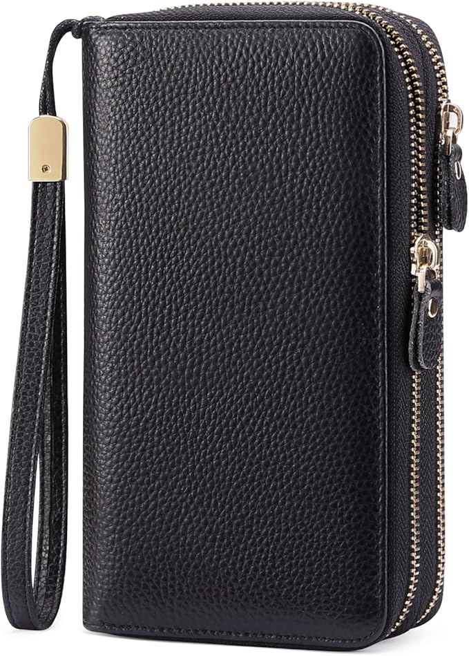 SENDEFN Leather Women Wallet RFID Blocking Zipper Around Phone Holder Clutch Wristlet Large Capacity