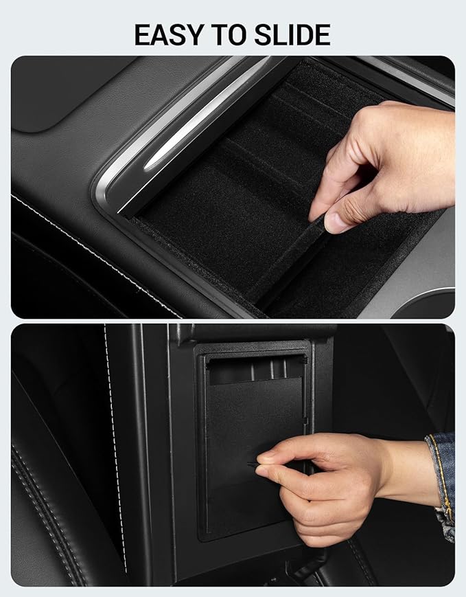 Motrobe 3PCS Tesla Model Y Model 3 Center Console Organizer Tray [Anti-Rattle Flocked] Armrest Hidden Storage Box Model Y 2021-2024 Model 3 2021-2023 Accessories [Not Fit 2024 Model 3 Highland]