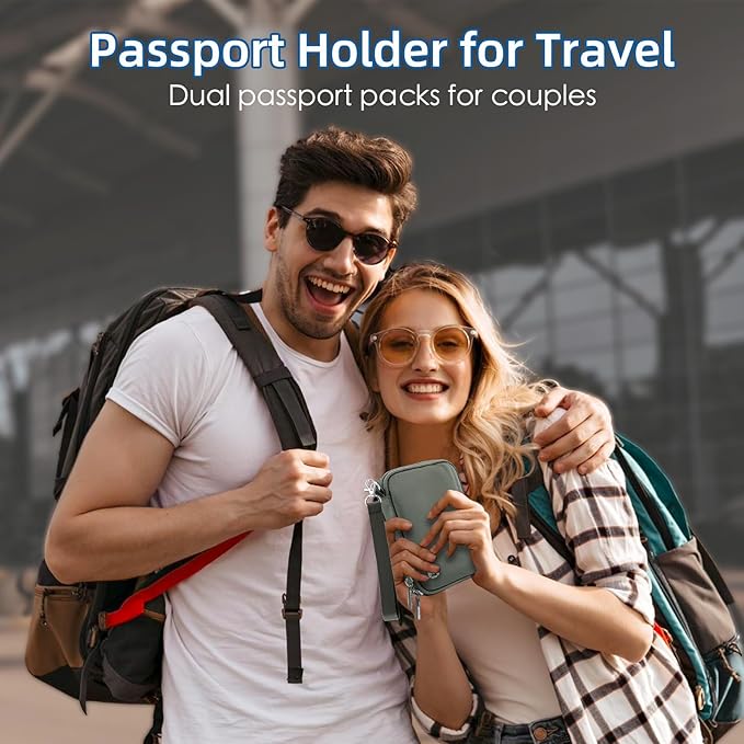 WALNEW Passport Holder for Travel - RFID Blocking Travel Wallet Essentials Organizer with Card Slots & Zipper Pocket (Women/Men)