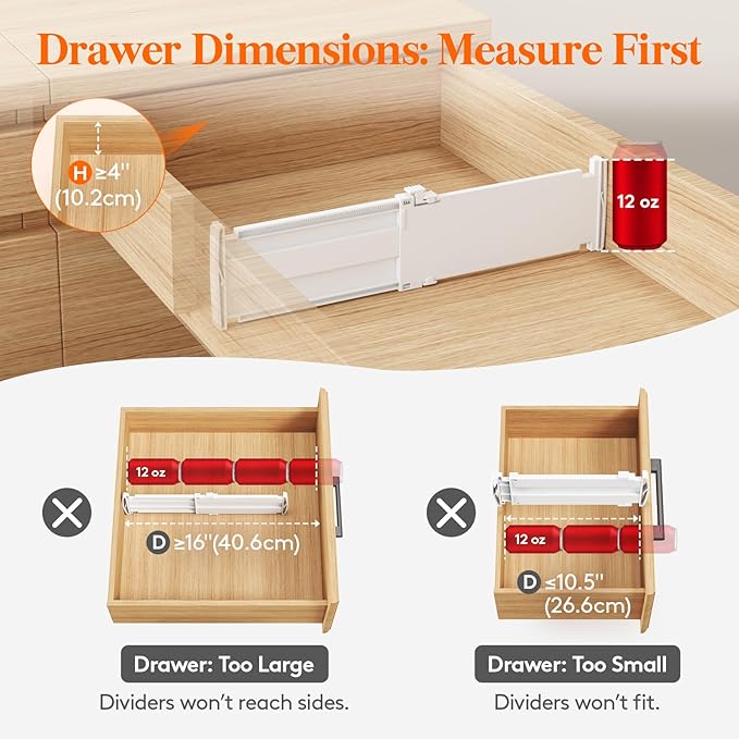 Lifewit 4" Tall 16 Pack Drawer Dividers, 27-42cm/10.5-16.5" Expandable Drawer Divider for Clothes, Adjustable Dresser Drawer Organizers, Drawers Separators for Dresser/Bathroom/Closet/Kitchen White