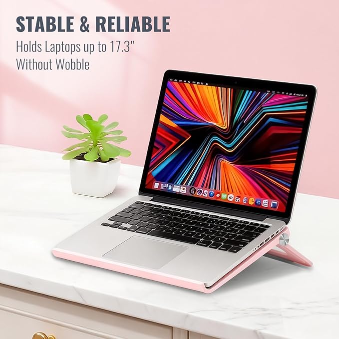 Cute Pink Laptop Stand for Desk - Adjustable Foldable Laptop Riser, Fun White Elephant for Women Coworkers, Ventilated & Sturdy with Anti-Slip Pads for MacBook, Home, Office