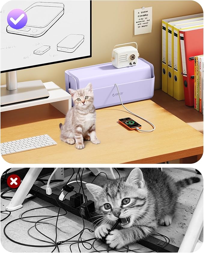 ORICO Cable Management Box, Cord Hider Box to Conceal Power Strips on Desk or Floor, Keeping Cords Tidy and Protected from Damage, Stylish Cable Organizers for Home, Office, School - PB03
