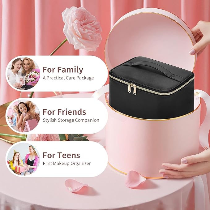 OCHEAL Travel Makeup Bag, Cosmetic Bags for Women Makeup Case Organizer Large Capacity Travel Toiletry Bag Storage Bags with Divider and Handle for Cosmetics Toiletries Brushes Tools-Large, Black