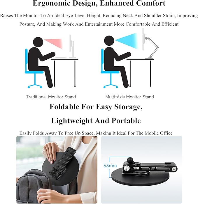 VESA Monitor Stand, Compatible with Up To 19inch Monitors, Supports 50 x 50 / 75 x 75 / 100 x 100 (mm) VESA Mounting Holes,Supports Multi-axis Rotation, Portable Adjustable Foldable