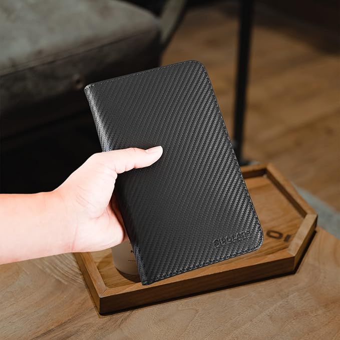 Polare Full Grain Leather Passport Holder Cover Case for Men RFID Blocking Travel Wallet Holds 4 Passports (Carbon Black)