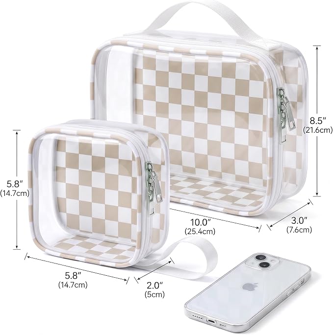 LETGO Checkered Diaper Bag Organizer Pouch Set,TSA Approved Toiletry Bag,Clear Waterproof TPU Makeup Bag Set Travel Organizer Bags for Women and Kids Toiletry Bag Set for Baby and Mom Essentials