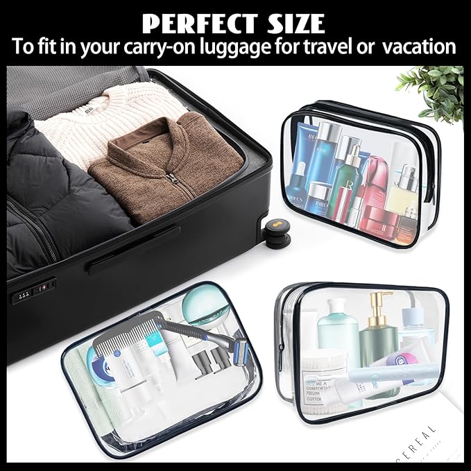 YedsIntu 16 Pack Waterproof Cosmetic Bag TSA Approved Toiletry Bag, Portable Travel Pouch with Zipper, Vinyl Plastic Organizer Storage for Men and Women (Black-L)