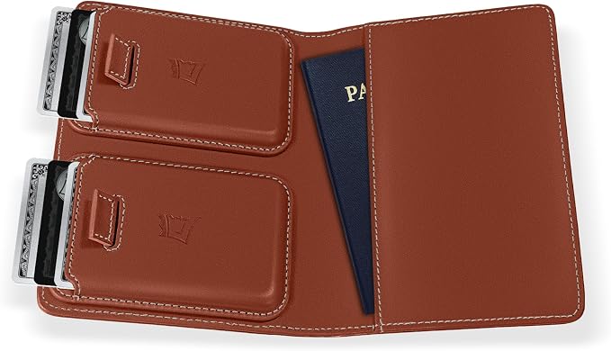 Kings Loot Passport Holder Wallet – RFID Blocking Leather Travel Wallet with Built-in Airtag Holder – Holds 1-6 Cards & Passport – Easy Pull Tab – Slim & Stylish Wallets (Auburn)